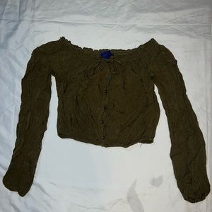 Swiss Dot Olive Blouse